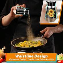 kumlioon 向日葵造型盐瓶和胡椒瓶套装，带手柄支架 - 现代玻璃厨房装饰 - 适用于家庭、餐厅、婚礼 - 可爱时尚的厨房配件，盐瓶和胡椒瓶，玻璃底盐瓶和胡椒瓶，带稳固支架，适用于厨房用具、烹饪台、房车、露营、烧烤、洒水瓶、厨房用品