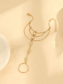 一套女士优雅简约仿水晶戒指和手链，适合日常佩戴、派对、海滩度假等场合。 - 金色 - 查看 4