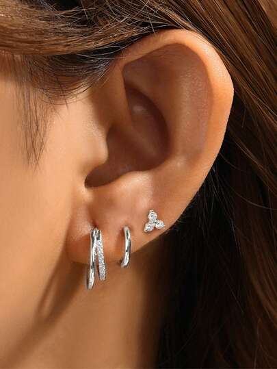 1 Set Flower 925 Sterling Silver Earring Women Classic Stud Earring Ear Clip Eternity Helix Cartilage For Daily Wear Wedding Party Engagement Fine Jewelry