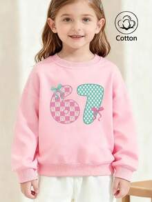 Tween-Mädchen Rundhals Pullover mit Nummer Aufdruck Langarm Lässig Oversized Sweatshirts, Herbst/Winter - Pink - Übersicht 1