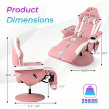 ccPOWERSTONE - Silla reclinable ajustable para juegos de masaje con soporte para tazas reposapiés sofá sala de estar sala de cine en casa con bolsa lateral color rosann - Rosado - Ver 3