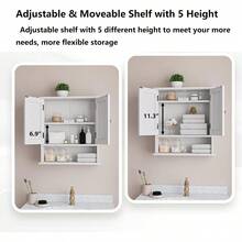 ccMueble de pared de baño mueble de baño con 2 puertas y estante abierto clóset de almacenamiento sobre la pared del inodoro gabinete de medicina de bañonn - Blanco - Ver 5