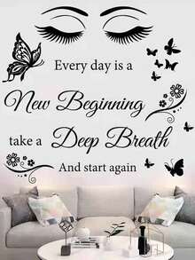 1张励志墙贴，“每一天都是新的开始”，眼睛和蝴蝶图案，适用于客厅、卧室、教室、办公室、工作室、学校、宿舍等场所。 - 黑色 - 查看 7
