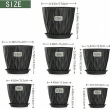 Inch Plant Pots 5 Pack, Flower Planters With Drainage Holes And Trays, Plastic Pots Indoor Outdoor Plants, White - 黑色 + 7+6.5+6+5.5+5+4.5+4英寸 - 查看 2