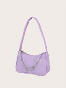 链条式时尚纯色单肩包 - 紫色 - 查看 6