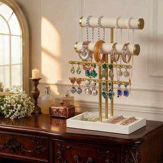 1ชิ้น แท่นโชว์สร้อยข้อมือ 3 ชั้น - ที่จัดระเบียบเครื่องประดับ, ที่ใส่สร้อยข้อมือกำมะหยี่สีเบจแบบถอดได้, ที่จัดเก็บเครื่องประดับสำหรับสร้อยข้อมือ, สร้อยคอ, ต่างหู, แหวน, ของขวัญที่ไม่เหมือนใครสำหรับผู้หญิง, คุณแม่, กล่องเครื่องประดับ