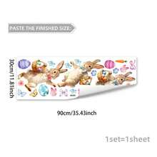 1张可爱兔子抱彩蛋墙贴，包含绿叶、花朵、蝴蝶图案，可DIY移除自粘墙纸，春季复活节卧室客厅家居装饰 - 彩色 - 查看 12