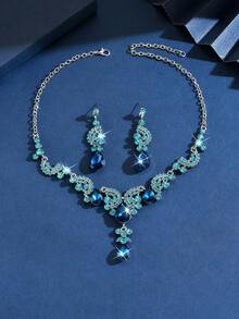 3件套镂空水滴设计新娘女士水晶项链套装，性感珠宝，适合高端晚礼服、派对和商务场合。 - 8023多色 - 查看 10