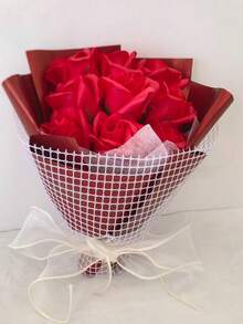 A Bouquet Of Handmade Eternal Romantic Roses In Red, Pink, Blue And Purple. Fragrant And Long-Lasting. A Creative Valentine's Day Gift That Never Withers.