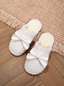 Women's Bow-Knot Plush Warm Slippers, Comfortable Indoor Anti-Slip Bedroom Slippers For Hardwood Floors, Suitable For Autumn/Winter