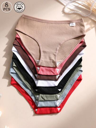 8条装女士罗纹棉质内裤，性感低腰女士三角裤，舒适透气运动内裤