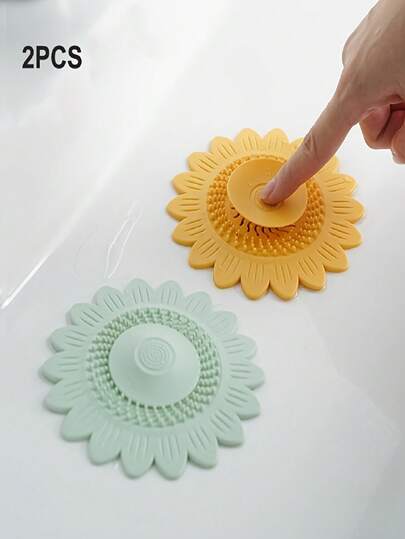 2 piezas Cubierta de drenaje de girasol, Colador de fregadero de silicona, Alfombra antiolores para baño, Tapón de drenaje de bañera de silicona, Disco de filtro de fregadero, Cubierta de drenaje de silicona, Filtro atrapacabello, Apto para fregadero de cocina, drenaje de baño, usado para recoger el cabello de la ducha, Tapón de drenaje de bañera de silicona, Paquete de 2