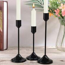 Set de 6/3 suporturi de lumânări în stil francez, aurii/negre/argintii, 3 suporturi de lumânări în formă de con, suporturi de lumânări decorative moderne, aurii și negre, potrivite pentru masă, șemineu, nuntă, cină, petrecere, Crăciun, decorațiuni aniversare (lumânările nu sunt incluse) - Negru - Vizualizare 5