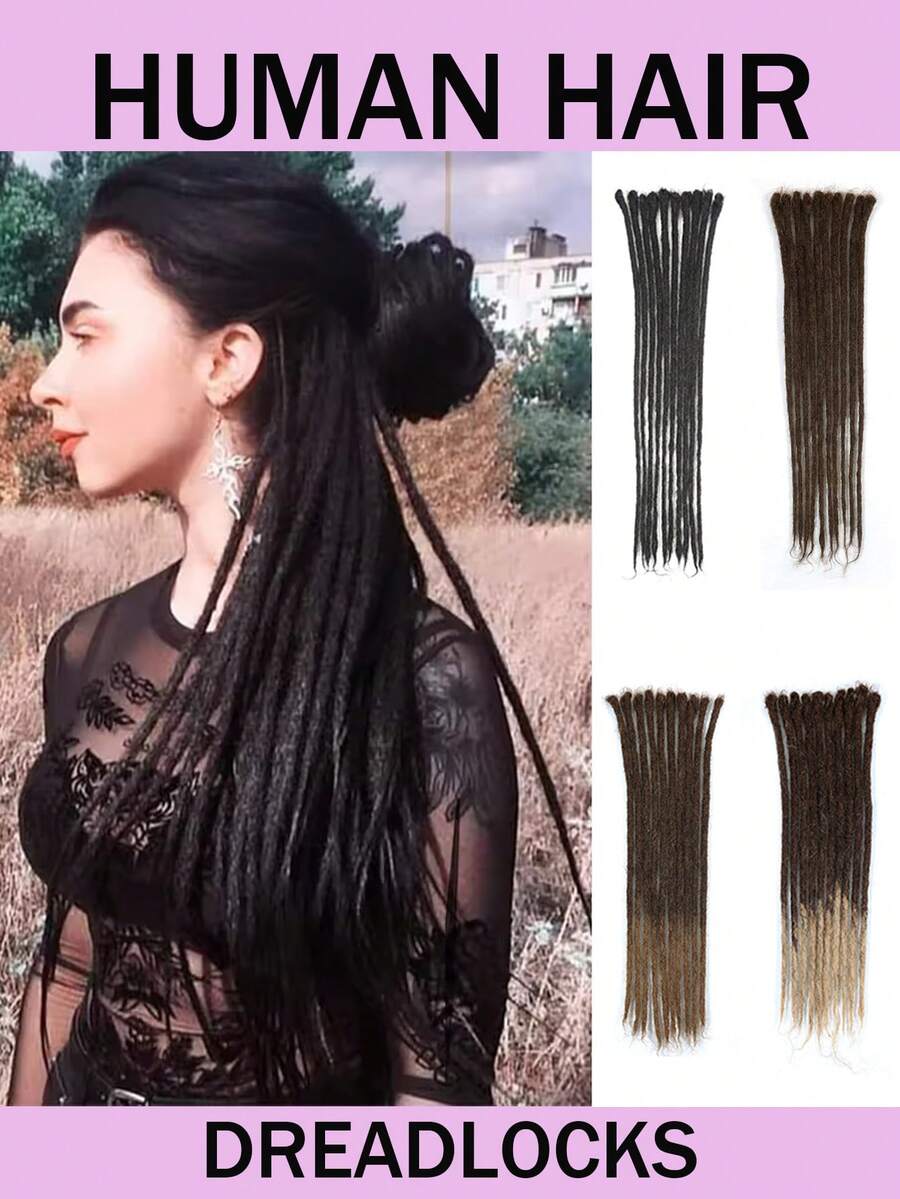 10-Strand Handmade Dreadlock Extensions, Real Human Hair, 0.6cm Wide, Reggae Hip Hop Style - Natural Black - View 1