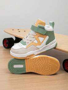 1 par de zapatillas deportivas de caña alta para niños, zapatos casuales para correr en interiores/exteriores, ligeros, transpirables y cómodos, estilo estudiantil para niños & niñas - Albaricoque - Ver 10