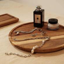 1pc/4pcs Round Acacia Wood Serving Tray, Natural Wooden Plate For Food, Coffee Table Decor, Vanity Organizer & Candle Holder - Farmhouse Kitchen Essentials - Brown - View 3