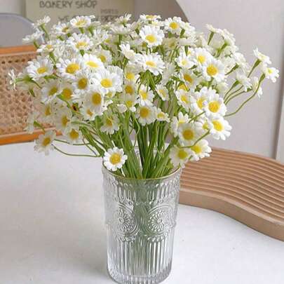 6/12/24支装仿真雏菊，高品质洋甘菊和向日葵，10英寸仿真雏菊户外植物，花瓶中心摆件桌面装饰，DIY家居派对，春季野花婚礼雏菊派对装饰（白色）洋甘菊，摄影道具花束，场景装饰