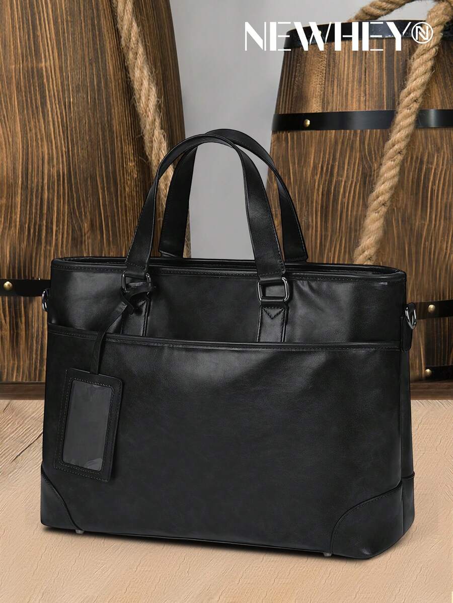 NEWHEY 15.6 Inch Men's Business Briefcase, Large Capacity, Job Interview Bag, Leather Water-Resistant, Dual-Way Commute