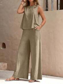 Plain Casual Button Pocket Office - Màu Khaki - Xem 2