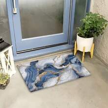 1pc Luxurious Blue Marble Pattern Design Microfiber Bath Rug, Non-Slip And Super Soft Bathroom Floor Rugs, Doormat, Bathroom Water Absorption Mat, Machine Washable, Low Pile, TPR Backing, Knit Fabric, ForBathroom, Bedroom, Kitchen, Entryway, Indoor & Outdoor Use, Bathroom Accessories & Decor, Perfect New Home Gift. - Multicolor - View 6