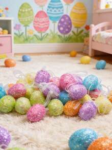 10个装 - 复活节闪光彩蛋装饰品，复活节彩蛋，彩色金属丝复活节彩蛋装饰，弹簧泡沫彩蛋挂饰，适用于复活节树、家庭聚会、DIY手工、篮子DIY、复活节派对礼物、桌面装饰 - 彩色 - 查看 8