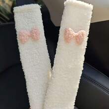 Fluffy Soft Seat Belt Cushion With Bow | Bow Steering Wheel Protective Cover For Cars, Universally Applicable, Without Inner Circle