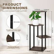 6 Tier Wood Tall Plant Stand Metal Rack Indoor, Multiple Flower Pot Holder Shelves Corner Rack, Planter Shelf Display Rack Storage Organizer Patio Living Room Balcony GardenWhite Oak - 四層,黑橡木 - 查看 3