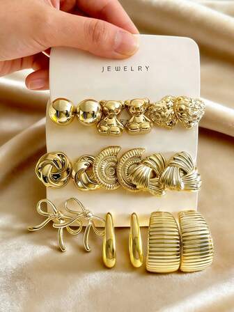 18 Stück geometrisches C-förmiges Ohrringe Set, vielseitig für den täglichen Gebrauch und Veranstaltungen