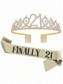 21st Birthday Sash And Rhinestone Crown Set, 21st Birthday Gift, Party Supplies And Decorations For Her - Multicolor - View 13