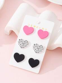 Bộ 3 đôi bông tai đính đá men giả gốm mềm mại hình trái tim lãng mạn dành cho nữ, món quà hoàn hảo cho ngày Valentine và các buổi hẹn hò. - Nhiều màu - Xem 5