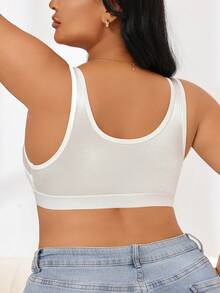 1 pieza Sujetador sin costuras con cierre delantero de encaje y sin aros, sujetador elástico sin espalda para mujeres de talla grande - Blanco - Ver 3