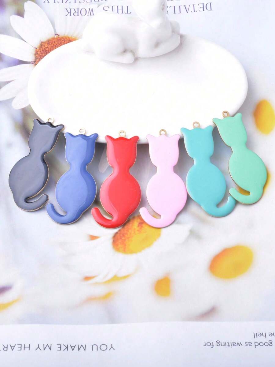 6pcs Cute Cat Charms, Double-Sided Enamel Pendant For Necklace, Earrings, DIY Jewelry Making - Cat - View 1