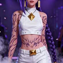 女巫猎人彩色裂纹渐变抽象图案防水临时纹身贴纸，派对装饰脸部和手部贴纸，DIY绘画贴纸