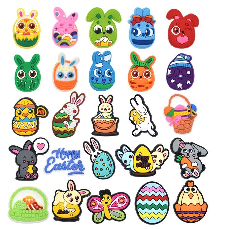 25pcs Plastic Easter Egg Shoe Charms, Easter Basket Egg Shoe Decorations, Happy Easter Shoe Accessories, Suitable For Shoe Decoration, DIY Crafts, Party Favors - Multicolor - View 1