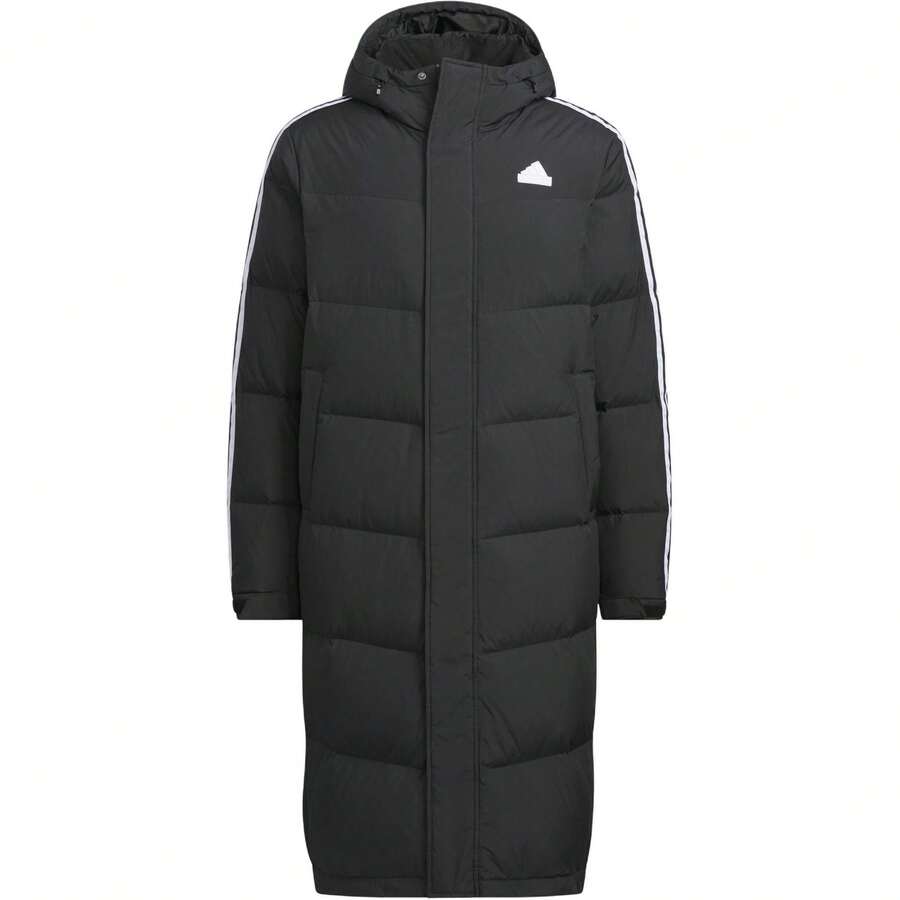 Adidas LONGDOWN Striped Waterproof Long Warm Sports Casual Quilted Down Jacket, Unisex, Black