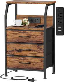 Bedside Table With Charging Station Vintage Side Table 60cm - Chocolate Brown - View 5