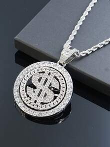 1 mặt dây chuyền xoay thời trang với dây chuyền bện 22 inch, phụ kiện trang sức mặt dây chuyền xoay cá nhân hóa dành cho nam giới, thích hợp để đeo hàng ngày - Dây chuyền mặt xoay - Xem 18