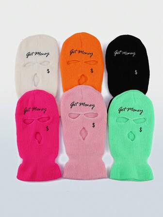 1pc Men's And Women's General Embroidered Decorative Knitted Balaclava Hat Mask Knitted Hat, Suitable For Autumn And Winter Use, Travel Skiing, Cycling, Hiking And Climbing