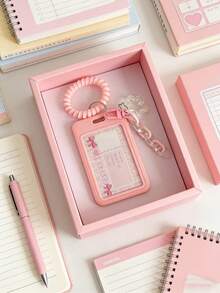 Transparent Pink Star-Shaped Pendant Keychain Card Holder/Photo Clip, Durable Clear ID Card Holder Macaron Color Acrylic Decorative Chain Keychain DIY Pendant Jelly Color High Elastic Telephone Wire Hair Scrunchies