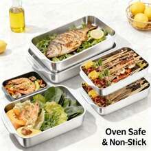1pc Stainless Steel Baking Tray With Lid, Rectangular Design With Sturdy Handles, Suitable For Baking Cookies, Roasting Fish, Stir-Frying And Baking - Easy To Clean, Suitable For Commercial And Home Kitchens. Baking Tray | Stainless Steel Baking Tray | Durable - Multicolor - View 4