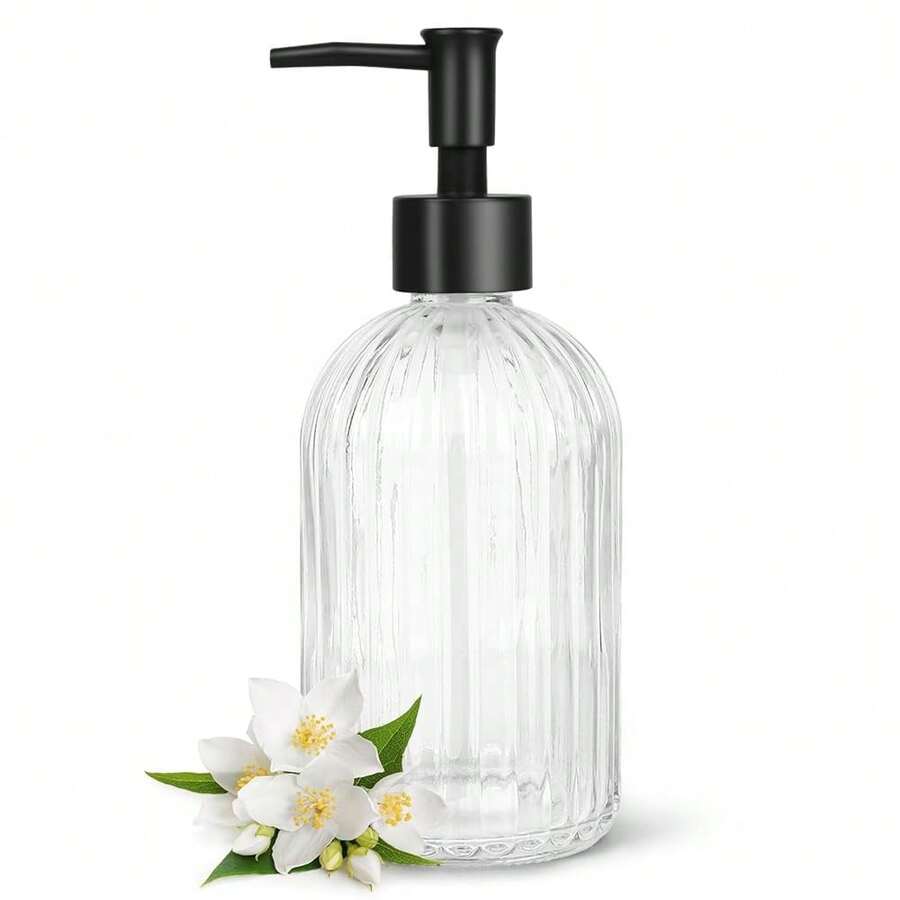 Topsky Glass Soap Dispenser With Plastic Pump, 400ml Liquid Hand Soap Dispenser, Rustproof Pump For Kitchen & Bathroom, Great For Lotions, Essential Oil, Liquid Soaps,Transparent - 條紋透明 - 查看 1