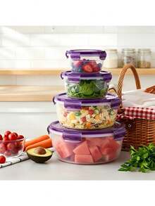 Purple/Green Transparent Airtight Food Storage Containers, Round Covered Meal Prep Containers, Best Food Containers To Keep Food Fresh, Plastic Mixing Bowls, Stackable Leak-Proof Reusable Kitchen Storage Containers, Microwave, Fridge And Dishwasher , Suitable For Storing Celery, Fruits, Bread, Eggs, Etc.