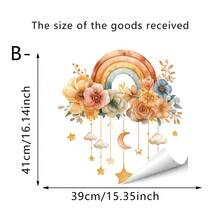 1张斋月波西米亚风窗贴，采用水彩花卉、月亮、羽毛和捕梦网图案，PVC材质，双面静电吸附，可移除，适用于餐厅、咖啡馆、玻璃门装饰、伊斯兰家居装饰 - 多色 - 查看 7