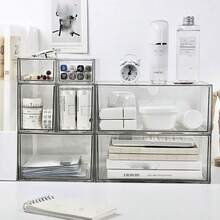 Bộ 1 hộp đựng đồ bằng nhựa trong suốt, 4 kích cỡ, đa chức năng dùng trong phòng tắm và bàn trang điểm, đựng mỹ phẩm, đồ dùng phòng ngủ, dụng cụ nhà bếp và đồ dùng văn phòng. - Trong sáng - Xem 2