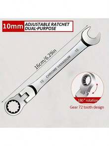 1PC 19mm/10mm Quick Release Ratchet Wrench With Chrome-Vanadium Steel, 72 Toothes Ratcheting Wrench, 180 ° Adjustable Combination Wrenches, Flex Metric Head Ratcheting Wrench Spanner, Easy To Use And Labor Saving Tools, Suitable For For Car Repair, Bike Maintenance, Home DIY Projects , Mechanics Tool Kit - Silver - View 2