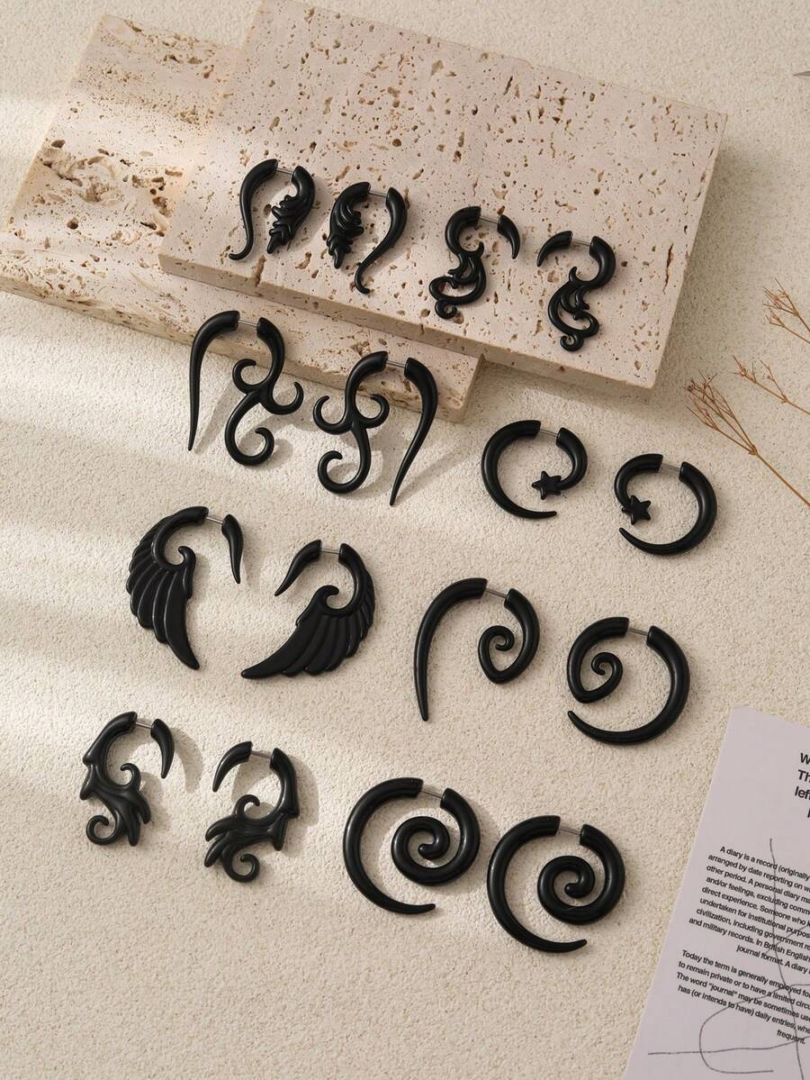 Acrylic Body Piercing Twisted Ear Taper Gauge Expander Spiral Ear Plug - Punk Body Piercing Jewelry, Adjustable Size, Fake Ear Lobe. Comfortable To Wear, Eye-Catching Design - Ideal For Fashion Enthusiasts And Body Modification Lovers - Geometry - View 1