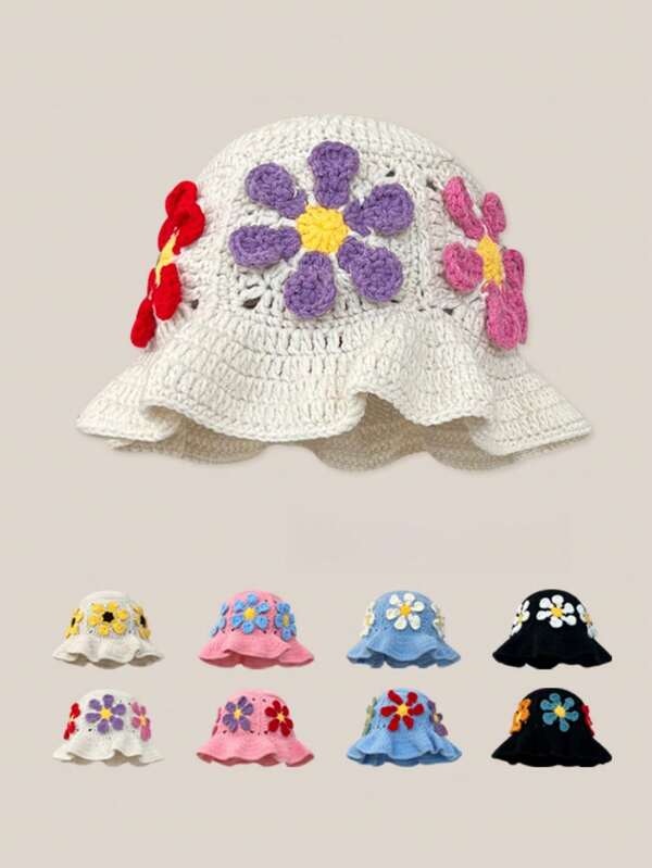 1pc Women's Handmade Crochet Hollow Out Bucket Hat, Fashion Crochet Cap For Casual Outfit