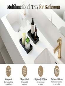 Modern Black Bathroom Silicone Tray, Bathroom Kitchen Countertop Rectangular Flexible Soap Tray, Fashionable Small Dressing Table Tray Storage Rack, Bathroom Accessories-Modern Black