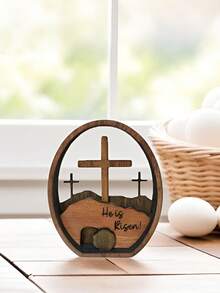 Escena de resurrección de Pascua de madera 3D y decoración de cruz, tumba, cruz, bandeja de escena de resurrección de Jesús, decoración de escena de nacimiento de Jesús, adecuada para lugares religiosos, hogar y escritorio de oficina - Multicolor - Ver 3