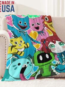 Poppy Playtime Print Flannel Blanket, Soft Polyester Fiber Blanket, Suitable For All Seasons, Comfortable Bed Sheets, Sofas, Camping, Travel, Office Essentials, Perfect Holiday Gifts, Couple Gifts, Multiple Sizes To Choose From, Pet Friendly Home Decoration, Party Decoration, Lightweight And Durable Design, Modern Style, Pet Owner's Choice - 彩色 - 查看 5